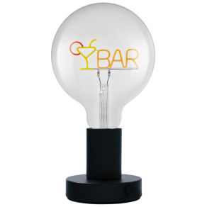   Osram 1906 Letter Table Bar - Vintage asztali lámpa E27 foglalattal, neon színű LED-es "Bar" felitattal, 1,2W, 1200K, fekete fém és üveg