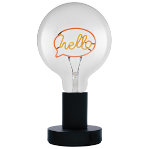  Osram 1906 Letter Table Hello - Vintage asztali lámpa E27 foglalattal, neon színű LED-es "Hello" felirattal, 1,2W, 1200K, fekete fém és üveg