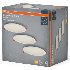   Osram LED spot and downlight recess slim – Mennyezeti süllyesztett LED lámpa 2000 lm, 22W, 3000K melegfehér, 120° sugárzási szög, fehér kivitel