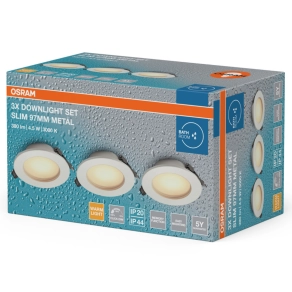   Osram LED Downlight Set IP44 Dim Slim 97mm 4.5W Metal – Mennyezetbe süllyeszthető, IP44 védett lámpa 240 lm fényárammal, 3000K melegfehér színnel
