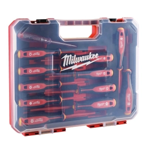   Milwaukee VDE Csavarhúzó 3 oldalú markolattal 12 darabos készlet 4932479095 (SL2.5 / SL3 / SL4 / SL5.5 / PH1 / PH2 / PZ1 / PZ2 / T10 / T15 / T20 /fesz. mérő)