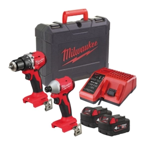   Milwaukee M18 BLCPP2A-402C kompakt szénkefe nélküli erőcsomag (1xBLPDRC ütvefúró-csavarozó, 1xBLIDRC 1/4 HEX ütvecsavarozó, 2x4.0 Ah akkumulátor, 1x intelligens töltő, kofferrel) 4933492827