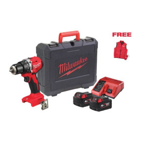   Milwaukee M18 BLIDRCMC-402C kompakt szénkefe nélküli ütvefúró-csavarozó 2x4.0Ah akku+töltő, kofferrel + Ajándék mellény