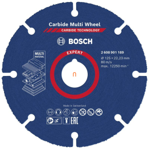   Bosch vágótárcsa 125mm Karbid Multi Wheel (2608901189) Megmunkálható anyagok: fa, vastartalmú fémek, alumínium lemez, műanyag