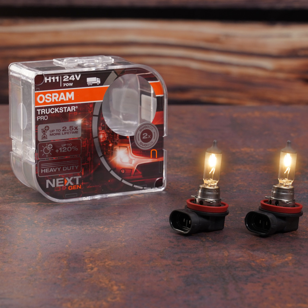 Osram Truckstar Pro H11 teherautó halogén fényszórólámpa, hosszú élettartam, nagy fényáram, 24V, 64216TSP-HCB H11,  2db/doboz