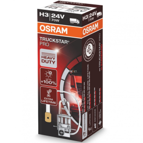   Osram Truckstar Pro H3 teherautó halogén fényszórólámpa, 24V, 3200 K, 1750 lumen, akár 120%-kal fényesebb, nagy rezgésállóságú, hosszú élettartamú, 64156TSP, 1db/doboz