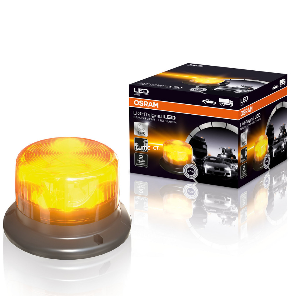 OSRAM LIGHTsignal LED Beacon Light professzionális 360 fokban forgó, borostyánsárga LED jelzőfény, sárga villogó 12-24V, Light Signal, RBL102