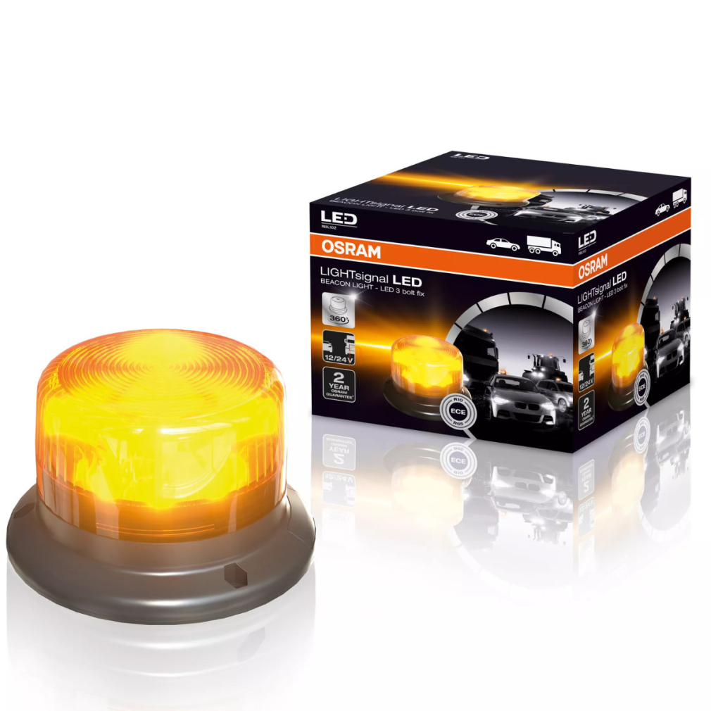 OSRAM LIGHTsignal LED Beacon Light professzionális 360 fokban forgó, borostyánsárga LED jelzőfény, sárga villogó 12-24V, Light Signal, RBL102