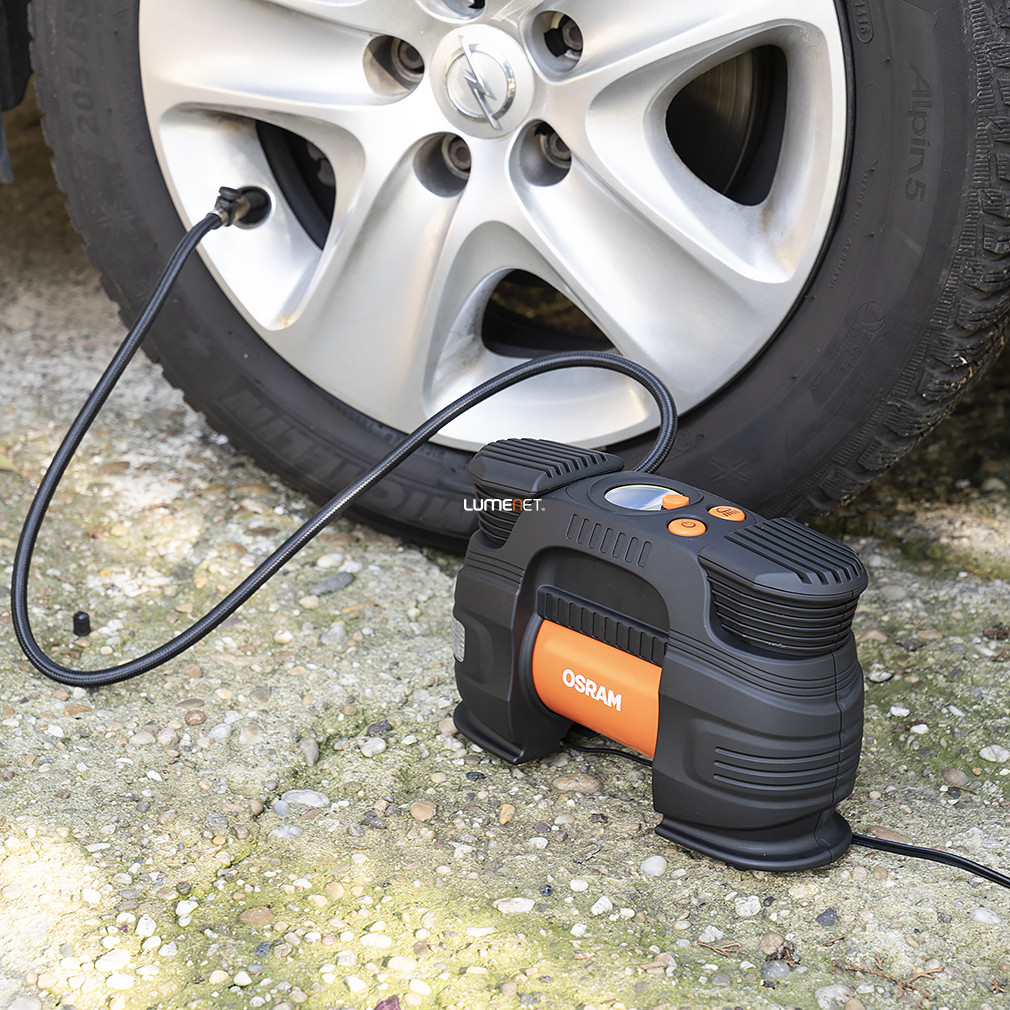 Osram Tyreinflate 830 digitális kompresszor nagy járművekhez, automatikus leállítással, 5,5 bar nyomásig, LED világítással és 4 méteres kábellel, OTI830