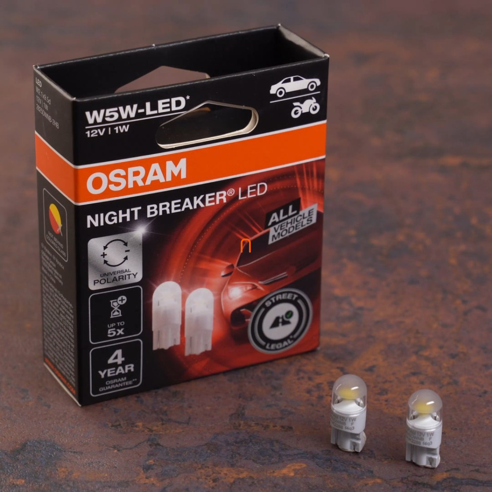Osram Night Breaker W5W LED jelzőizzó, 5700K színhőmérséklet, univerzális polaritás, W2.1x9.5d foglalat, 2825DWNB, 2 darab/csomag