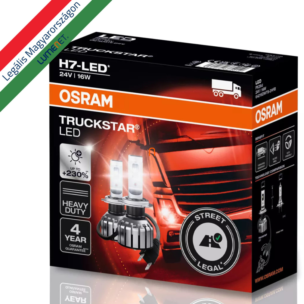 Legális Osram Truckstar H7 +230% 24 Voltos teherautó LED szett - Közlekedési Hatóság engedéllyel