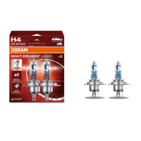   Osram Night Breaker Laser H4 halogén fényszórólámpa, 12 V, 60/55 W, 3900 K, P43t foglalat, akár +150% fényerő, 64193NL-2HB, 2db/csomag