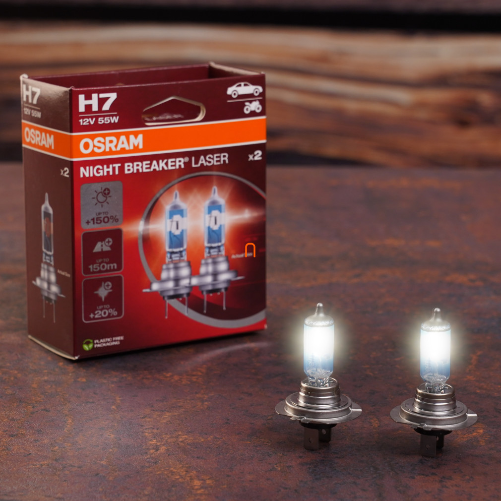 Osram Night Breaker Laser H7 halogén fényszórólámpa, 12 V, 55 W, 1500 lumen, PX26d, akár 150% fényerő, 64210NL-2HB, 2db/csomag