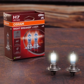   Osram Night Breaker Laser H7 halogén fényszórólámpa, 12 V, 55 W, 1500 lumen, PX26d, akár 150% fényerő, 64210NL-2HB, 2db/csomag