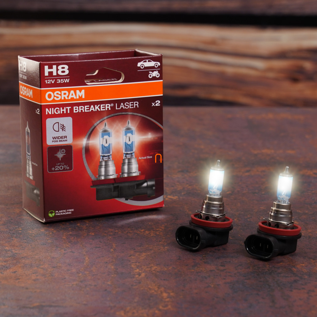 Osram Night Breaker Laser H8 halogén fényszórólámpa, 12 V, 35 W, 800 lumen, PGJ19-1 foglalat, akár +20% fényerő, 64212NL-2HB, 2db/csomag
