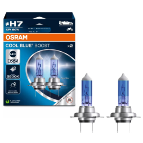   Osram Cool Blue Boost H7 halogén izzó off-road használatra, 5500 K hiper fehér fény, LED-es hatás, PX26d foglalat, fokozott fényerő, 62210CBB-2HB, 2 darab/csomag