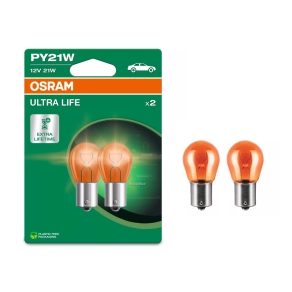   Osram Ultra Life PY21W jelzőizzó, 12V, BAU15s foglalattal, borostyánsárga fényű, akár négyszeres élettartammal, 7507ULT-2BL, 2db/bliszter