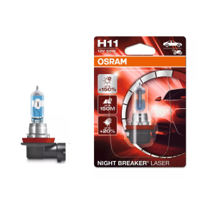   Osram Night Breaker Laser H11 halogén fényszóró izzó, közúton legálisan használható, akár 150%-kal nagyobb fényerő, 150 m-es fénytávolság, 64211NL-1BL, 1 darab/bliszter