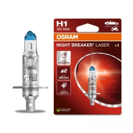   Osram Night Breaker Laser H1 +150%,H1 halogén fényszórólámpa, 12 V, 55 W, 3400 K, P14.5s foglalat, akár 150% fényerő, 64150NL-1BL , 1 darab/bliszter