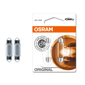   Osram Original Festoon szofita izzó, 41 mm, C10W, 12 V, 10 W, megbízható OEM minőség, rendszám- és belső világításhoz, 6411-2BL2db/bliszter