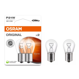   Osram Original Line 12V P21W jelzőizzó, 12 V, 21 W, 460 lumen fényáram, BA15s foglalat, hosszú élettartam, motorkerékpárokhoz ideális, 7506-2BL, 2db/bliszter