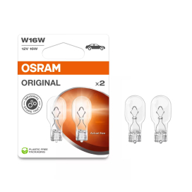   Osram Original Line W16W jelzőizzó, üvegfejes ék alakú foglalattal, 12V, 16W, 310 lumen fényáram, sokoldalú autós alkalmazásra, 921-2BL, 2db/bliszter