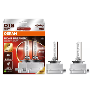   Osram Xenarc Night Breaker +220% D1S xenon fényszórólámpa, 4500 K, akár 220% fényerő, 250 méteres fénykéve, PK32d-2, 66140XN2-2HB, 2 darab/csomag