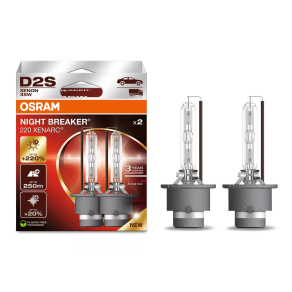   Osram Xenarc Night Breaker +220% D2S xenon fényszórólámpa, akár 220% fényerő, 3200 lumen, 4500 K, 250 méteres fénycsóva, P32d-2 foglalat, 66240XN2-2HB, 2 darab/csomag