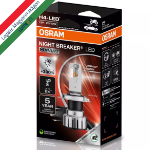   Legális Osram Night Breaker LED Smart H4 motorkerékpár tompított és távolsági fényszóró LED, Közlekedési Hatóság engedéllyel, 6000K színhőmérséklet, akár +330% fényerő, 1650/1000 lumen fényáram, P43t foglalat, 64193DWNBSM-1HB, 1 adarab/csomag