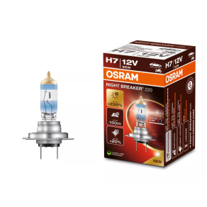   Osram Night Breaker +220% H7 halogén izzó, akár 220%-kal nagyobb fényerő, 150 m hosszú fénykéve, 20%-kal fehérebb fény, prémium arany kupakkal, 64210NB220, 1 darab/doboz