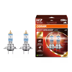   Osram Night Breaker +220% H7 halogén izzó, akár 220%-kal nagyobb fényerő, 150 m hosszú fénykéve, prémium H7 lámpa, 64210NB220-2HB, 2 darab/csomag