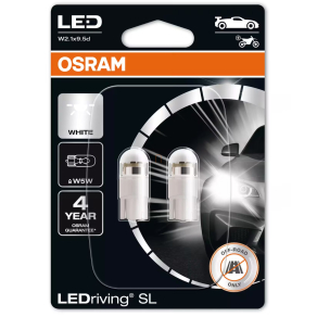  OSRAM LEDriving SL W5W fehér, hidegfehér fényű LED-es W5W helyettesítő lámpa, 12 V, 6000 K, beltéri és jelzőfény alkalmazásokhoz, off-road felhasználásra, 2 darabos, 2825DWP-2BL