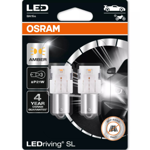   Osram LEDriving SL P21W borostyánsárga LED fényforrás, gyors reakcióidejű jelzőfény, ≙ P21W, BA15s foglalat, 7506DYP-2BL, 2db/bliszter