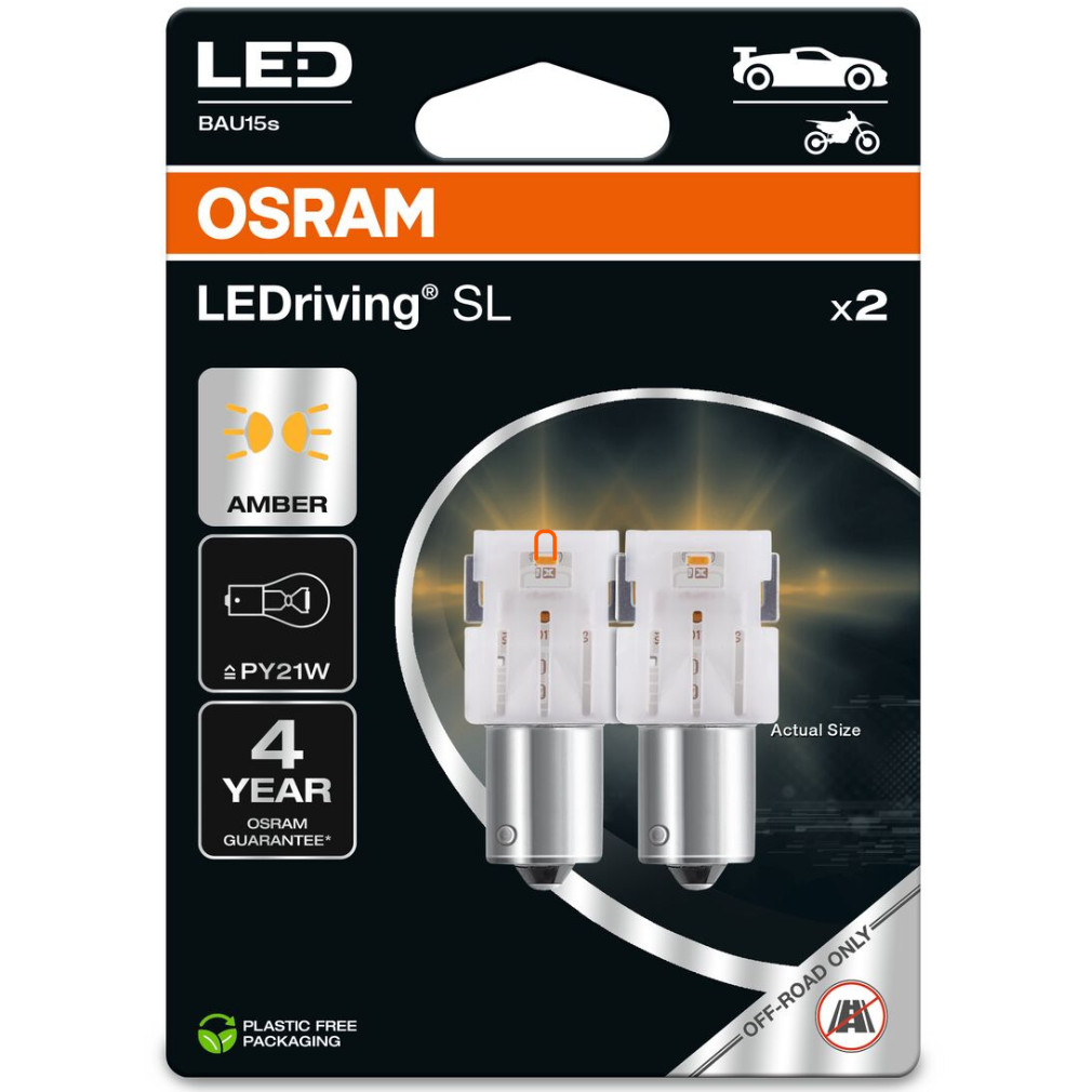 Osram LEDriving SL PY21W borostyánsárga LED BAU15s foglalattal, ≙ PY21W, jelzőlámpákhoz és irányjelzőkhöz, 7507DYP-2BL, 2db/bliszter