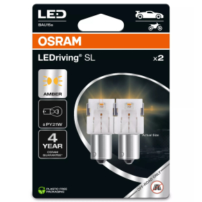   Osram LEDriving SL PY21W borostyánsárga LED BAU15s foglalattal, ≙ PY21W, jelzőlámpákhoz és irányjelzőkhöz, 7507DYP-2BL, 2db/bliszter