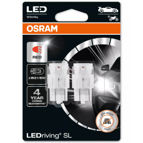   Osram LEDriving SL W21W/5W vörös LED izzó, gyors reagálású jelzőfény, ≙ W21/5W, W3x16q foglalat, 7515DRP-2BL, 2db/bliszter piros