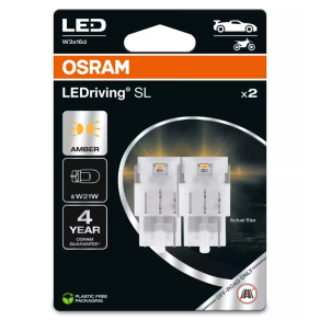  Osram LEDriving SL W21W borostyánsárga LED, ≙ W21W, W3x16d foglalat, 7505DYP-2BL, 2db/bliszter