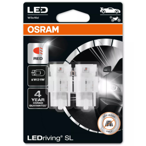   Osram LEDriving SL W21W vörös LED, gyors reagálású jelzőfény, ≙ W21W, W3x16d foglalat, 7505DRP-2BL, 2db/bliszter