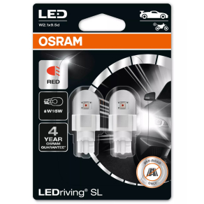  Osram LEDriving SL W16W RED, intenzív piros LED fény, energiatakarékos jelzőizzó, W16W cserelámpa, 921DRP-2BL, 2db/bliszter piros