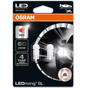   Osram LEDriving SL W5W, élénk vörös fényű, energiatakarékos LED autólámpa, plug & play megoldás, 2 darabos, 2825DRP-2BL