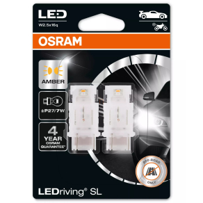   Osram LEDriving SL P27/7W borostyánsárga LED, W2.5x16q foglalat, ≙ P27/7W, 3157DYP-2BL, 2db/bliszter