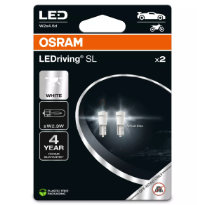   Osram LEDriving SL T5 hideg fehér LED W2x4.6d foglalattal, ≙ W2.3W (T5), jelzőlámpákhoz és műszerfal világításhoz, 2723DWP-2BL, 2db/bliszter