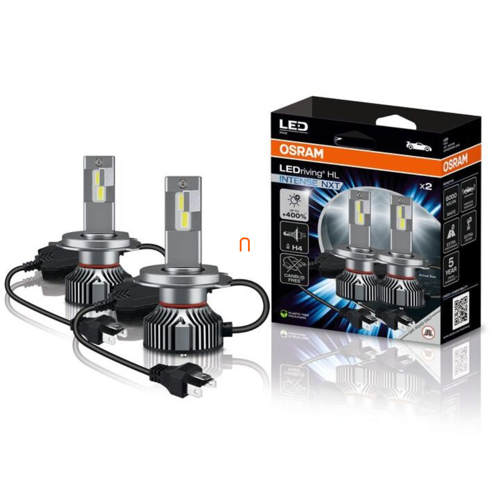 Osram LEDriving HL Intense NXT +400% H4 autós LED tompított és távolsági fényszóró szett, +400% fényerő, 6000K színhőmérséklet, 2500/3500 lumen fényáram, P43t foglalat, 64193DWINN, 2db/csomag
