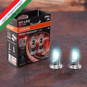   Legális Osram Night Breaker LED Speed H7 autós LED tompított és távolsági fényszóró szett, Közlekedési Hatóság engedéllyel, közúton legálisan használható,  6000K hidegfehér fény, +1550 lumen, akár 6-szoros élettartam, 64210DWNBSP-2HB, 2 darab/csomag
