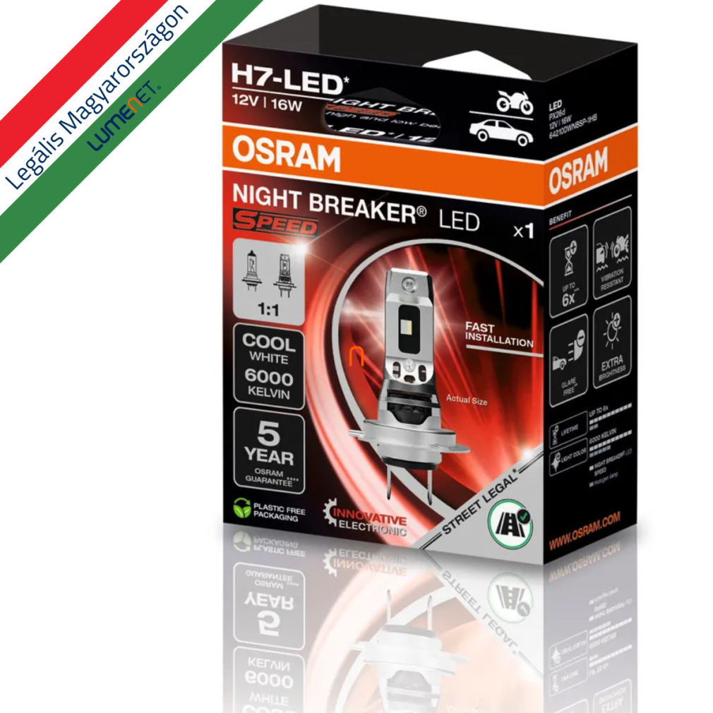 Legális Osram Night Breaker LED Speed Motocycle H7 1 darabos - Közlekedési Hatóság engedéllyel