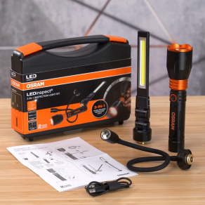  Osram LEDinspect 3 az 1-ben szerelőlámpa-készlet, zseblámpa, szerelőlámpa és hattyúnyakas lámpa egyben, 500 lumen, LEDIL417, tölthető LED kézi lámpa készlet táskában