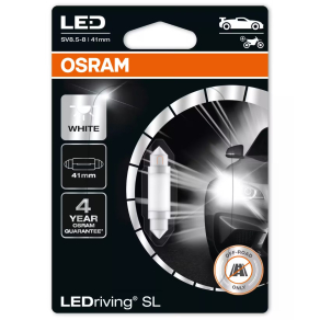   Osram LEDriving SL C5W LED rendszámtábla és beltéri világítás, 6000 K hidegfehér fény, SV8.5-8 foglalat, 41 mm hosszúság, 6413DWP-1BL