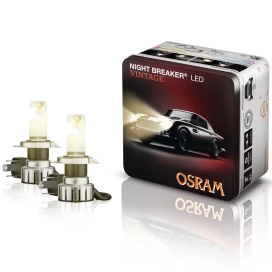   Osram Night Breaker LED Vintage H4 autós LED tompított és távolsági fényszóró, akár 330%-kal nagyobb fényerő, állandó fényerő technológia, 20 W, 12 V, 1650/1000 lumen, p43t foglalat, 3000 Kelvin, megbízható minőség, 64193DWNBVNT-2M, 2 darab/csomag