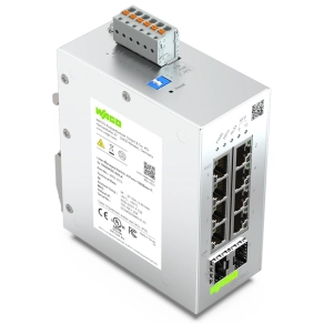 Wago 852-1813 Lean menedzselhető ipari Ethernet switch, 8 port 10/100/1000Base-T, 2 SFP-hely, redundáns tápellátás, SNMP v3, VLAN, RSTP és ERPS