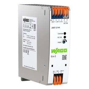 Wago 2687-2144 Eco 2 tápegység, egyfázisú, 24 V DC, 5 A, DC OK érintkező, push-in csatlakozás működtetőkarral